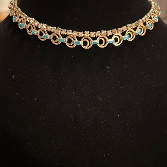 1950’s turquoise and clear crystal vintage choker shepherds hook. EUC - Picture 3 of 15